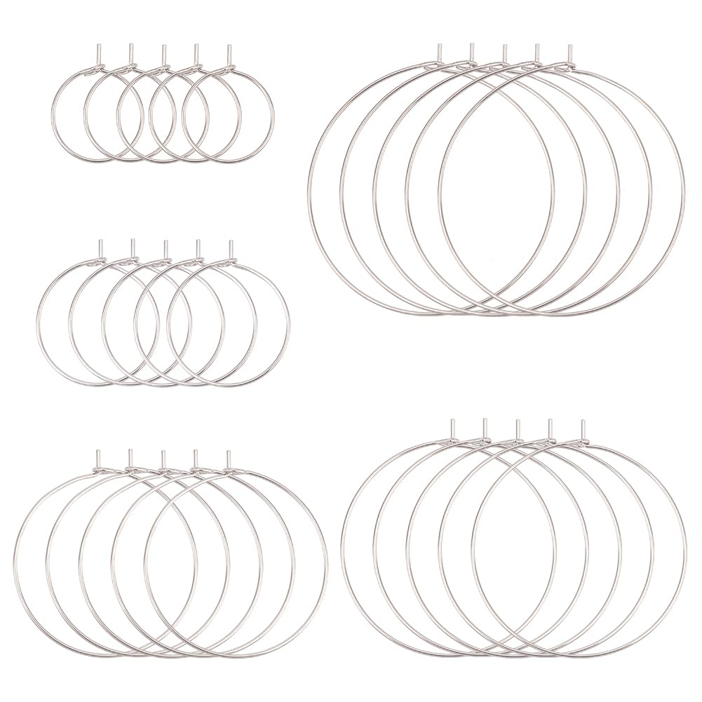 UNICRAFTALE 120pcs 6 Sizes 15.5-40mm Wine Glass Charm Rings Stainless Steel Hoop Earring Findings 0.7mm Pin Earring Hoops for Women Hoop Earrings Making