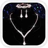 Aukmla Bridal Wedding Jewelry Set Rhinestone Necklace Earrings Bracelet Sets Crystal Prom Jewelry for Women and Brides