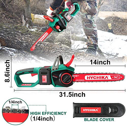 Chainsaw 40V Max, HYCHIKA 14 Inch 80mL Brushless Chainsaw, 2 PCS