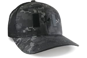 Canada Flag Black Embroidery on an Adjustable Structured Classic Tactical Black Charcoal Digital Camo Trucker Mesh Cap