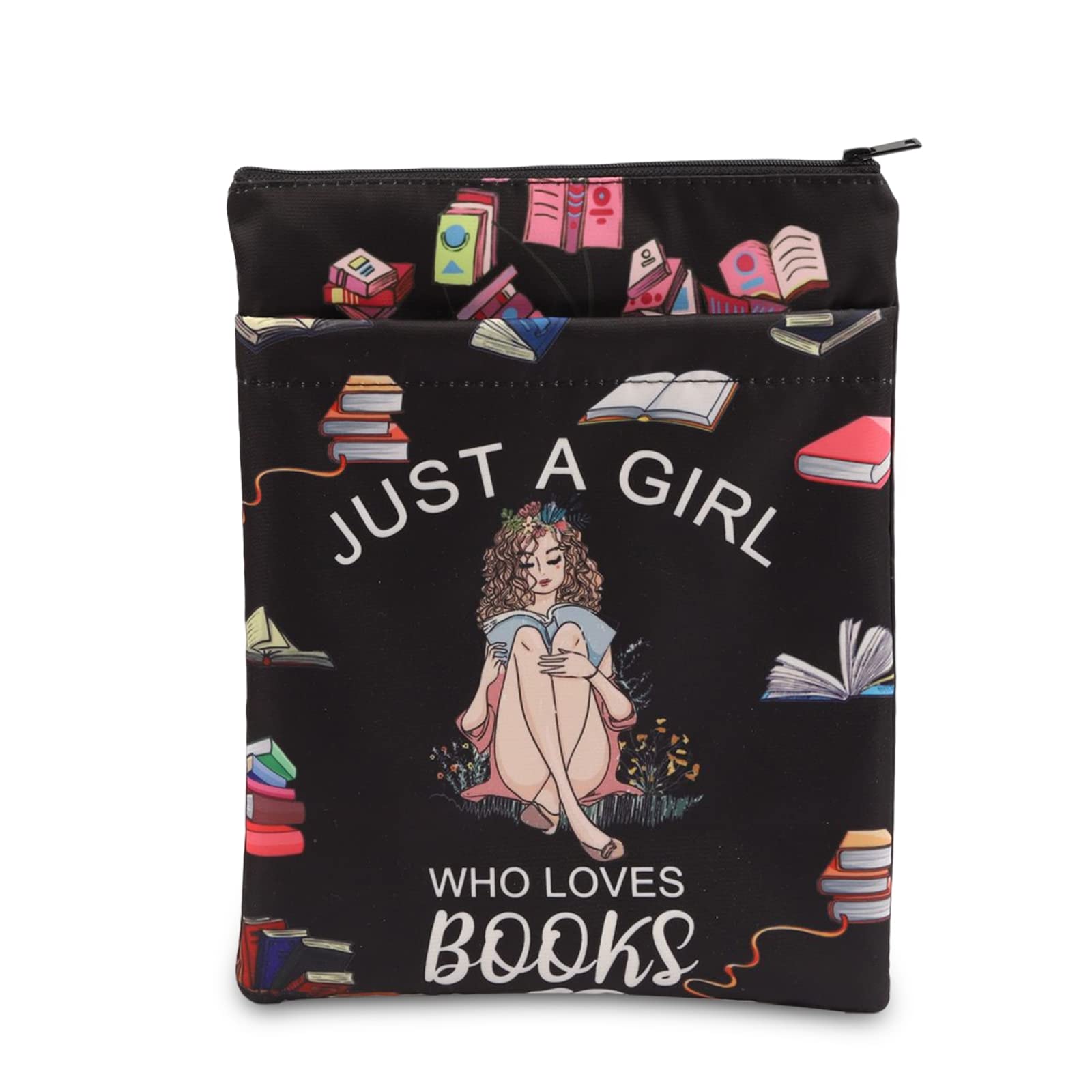 BNQL Just a Girl Who Loves Books Sleeve with Zipper Book Lover Gifts Book Cover Protector Sleeve for Paperback Book Nerd Gift (just a Girl who Loves Book)