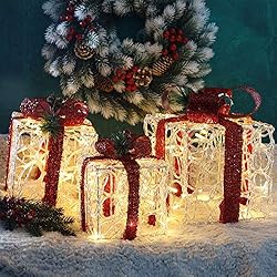 ATDAWN Set of 3 Lighted Gift Boxes Christmas