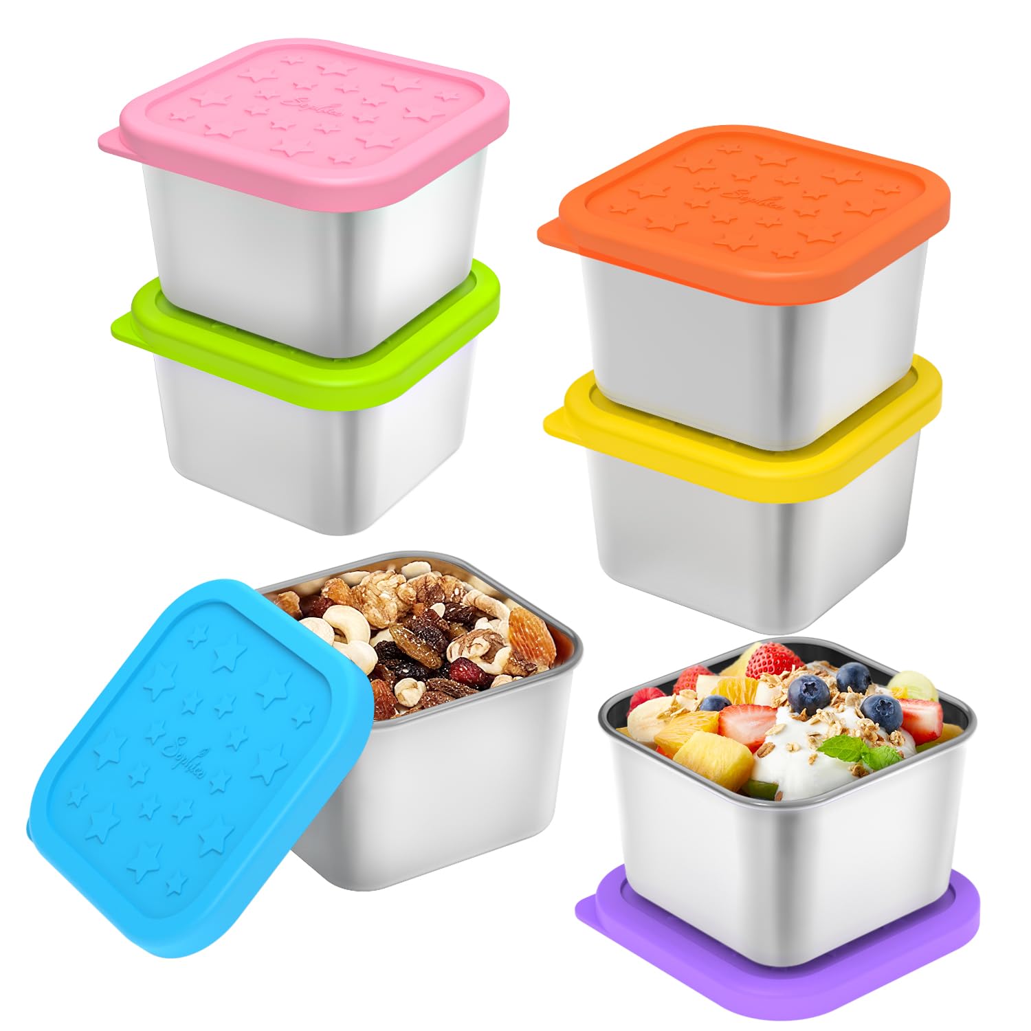 Photo 1 of SOPHICO Stainless Steel Snack Containers for Kids, 6 oz Leak Proof Small Food Storage Container with Silicone Lid, 304 Metal Toddler Lunch Box for Daycare, School and Travel (6 Pack)