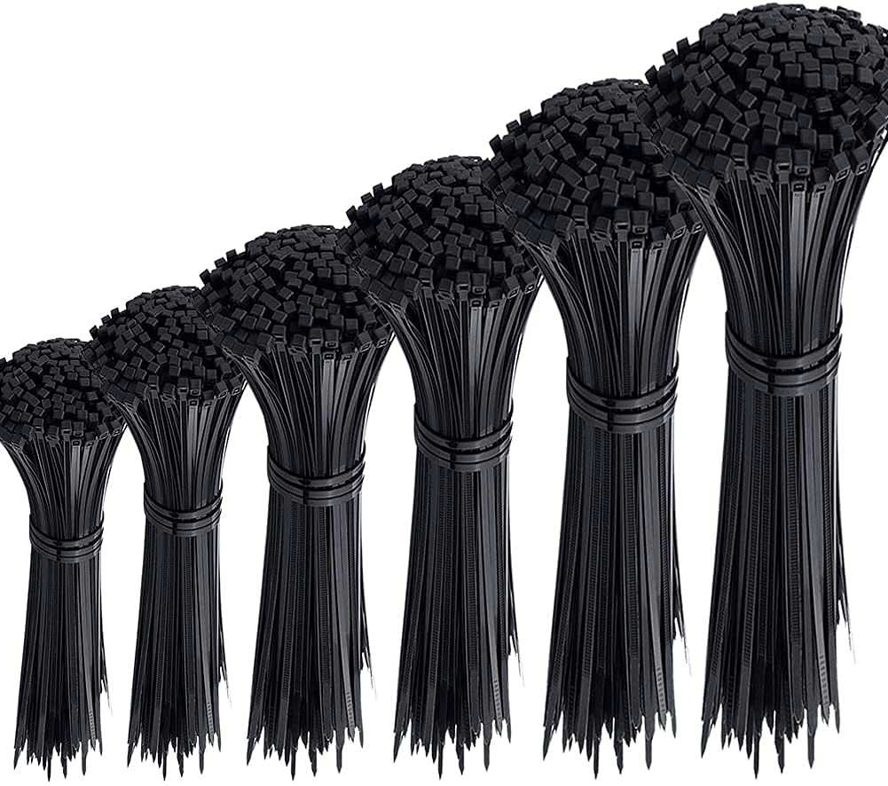 Oksdown 550 Pieces Black Variety Cable Ties 100/150/200/250/300/350mm from Small to Large Mixed Pack Heavy Duty Self Locking Plastic Zip Tie Wraps Assorted Sizes 2.5/3.6/4.8mm Width