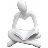 HAFKOIS Thinker Statue Reading Women Figurine Abstract Art Sculpture Home Decor Modern White Decor Accents White Thinker Figurines for Living Room Shelves Bookshelf Office Shelf Desktop Decor
