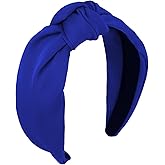 CURASA Knotted Headbands For Women Girls Royal Blue Headband Non Slip Wide Top Knot Head Band Cute Fashion Hairband Fabric Hair Accessories Comfortable Elastic Hair Band Christmas Costume Party Gifts