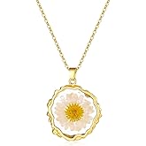 Aliravine Real Pressed Flower Necklace for Women, Handmade Birth Floral Pendant, Meaningful Nature-Inspired Jewelry Gift for Christmas, Valentine’s & Mother’s Day - 18"