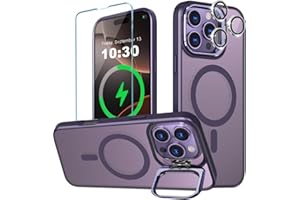 WATEFULL for iPhone 16 Pro MagSafe Case with Metal Camera Stand Ring Sturdy, Ultra Magnets Matte Translucent Slim Shockproof with 1 Screen 1 Camera Lens Protector for iPhone 16 Pro 6.3"(Deep Purple)
