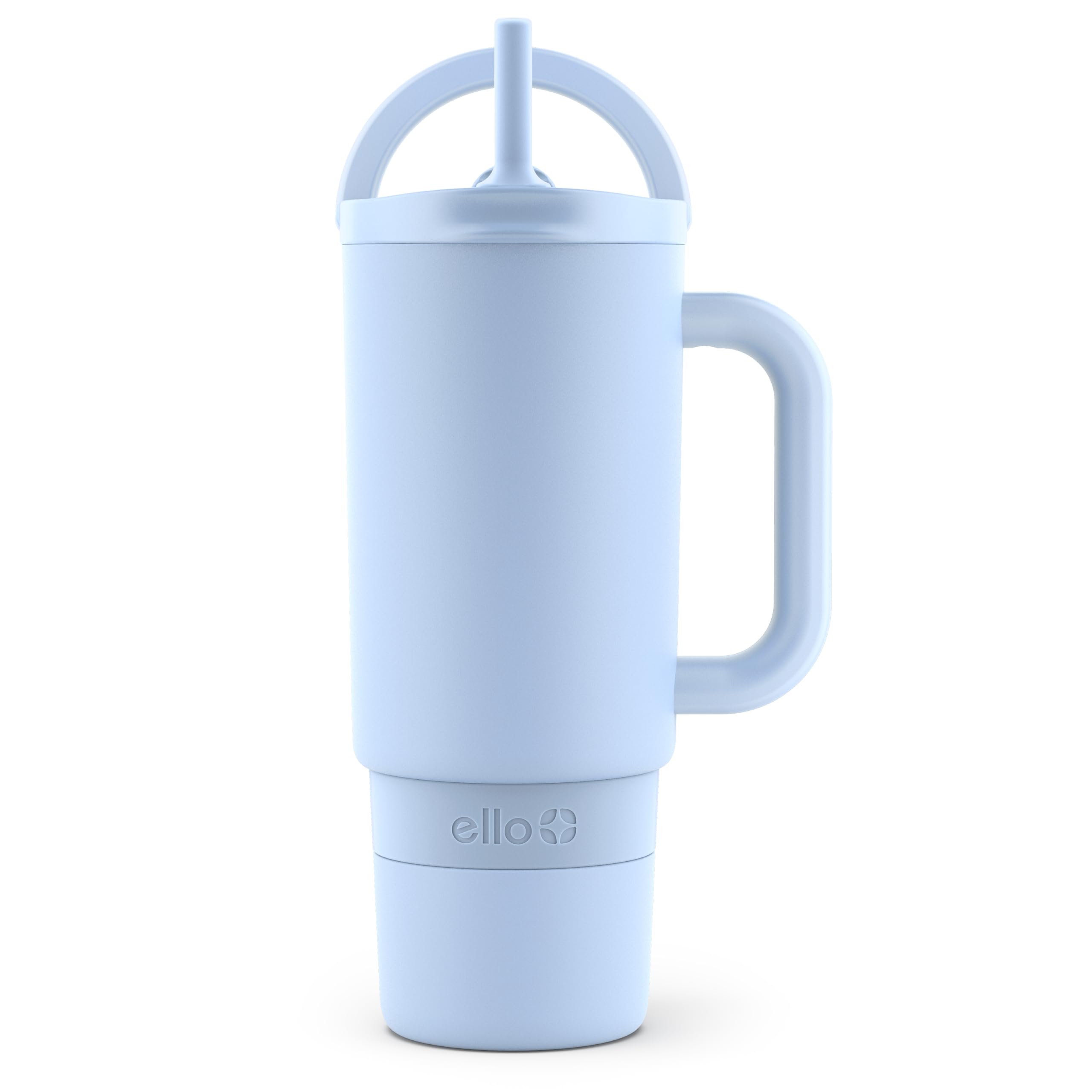 Photo 1 of Ello Port 30oz Tumbler with Carry Loop & Integrated Handle, Vacuum Insulated Stainless Steel Reusable Water Bottle, Travel Mug with Leak Proof Lid & Straw, Perfect for Iced Coffee & Tea, Halogen Blue