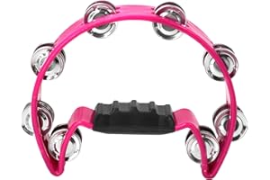 Soulmate Tambourine Metal Jingles Hand Held Percussion Half-Moon Single Row Tambourine for Kids Adult Musical Instrument Gift for KTV, Party, Pink