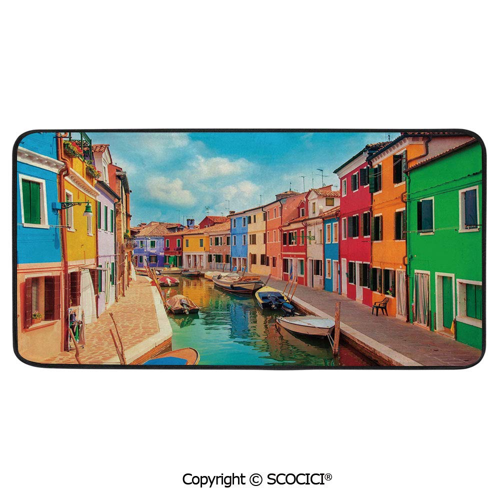 Print Door Mat Indoor Floor Area Carpet Compatible Bedroom Living Room Children Playroom Bathroom Venice Colorful Buildings And Water Canal With Boats Burano Island In 39 X20 Amazon In Garden Outdoors