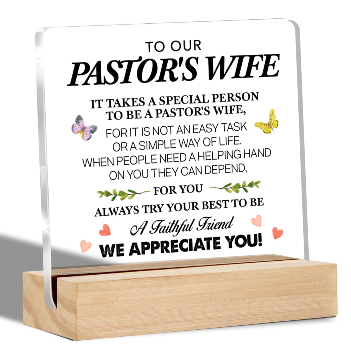 Photo 1 of Pastor's Wife Appreciation Gifts to Our Pastor's Wife Quote Clear Desk Decorative Sign Christian Appreciation Gift for Pastor's Wife Acrylic Sign with Stand Table Plaque Sign Keepsake