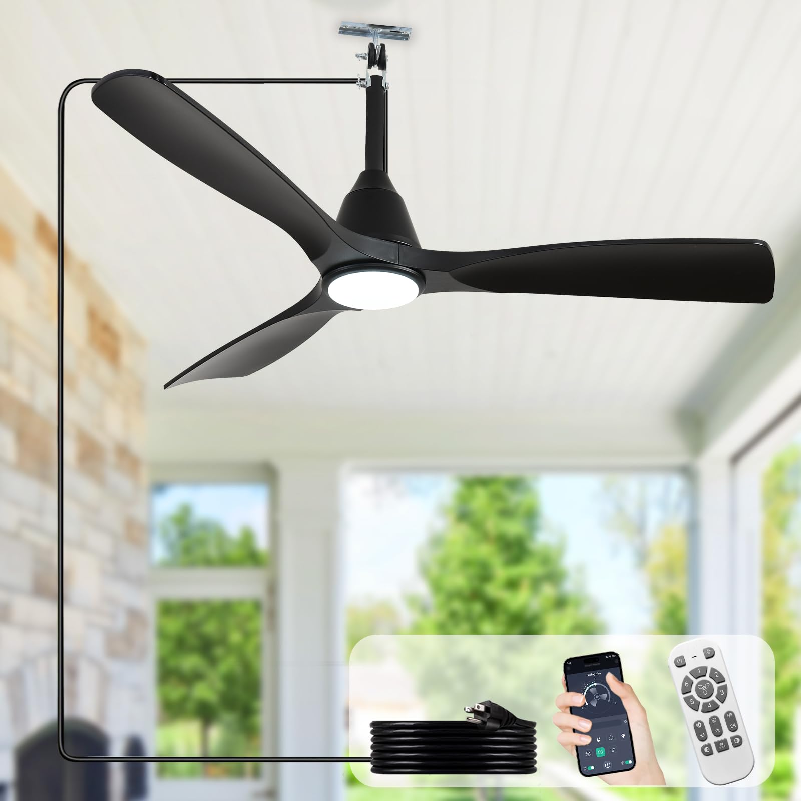 Photo 1 of Depuley Plug-in Ceiling Fans with Light: 42 Inch Black Outdoor Ceiling Fans with Remote/APP Control - 6 Speed Reversible Gazebo Fans - 3 Blades Hanging Ceiling Fan for Bedroom Patio