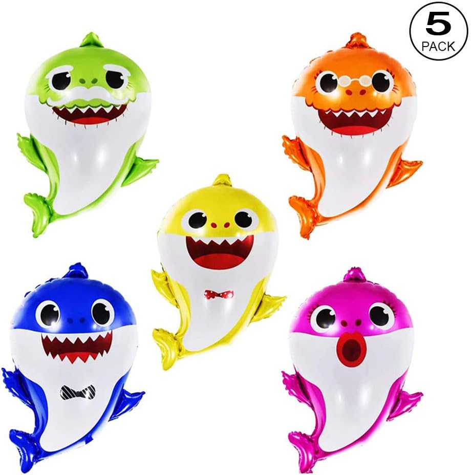 Baby Cute Shark Balloons, 5pcs Shark Family 24inch Balloons, Shark Themed Party Supplies and Decoration, For Baby Boy and Baby Girl Party Decoration, Gender reveal and Shark DIY events