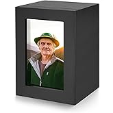 SOITIS Small Wood Urn for Human Ashes, Cremation Ashes Urns Black with Photo Frame - Mini Memorial Wood Urns Box, Decorative Keepsake Urn for Women Men - Small Size Urn