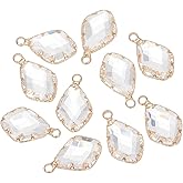 BENECREAT 10Pcs Faceted Drop Glass Charm, 21x12.5x5.5mm Drop Charms with Brass Edge, Pendants Channel Set Stones for Anniversary, Jewelry Making DIY Accessories