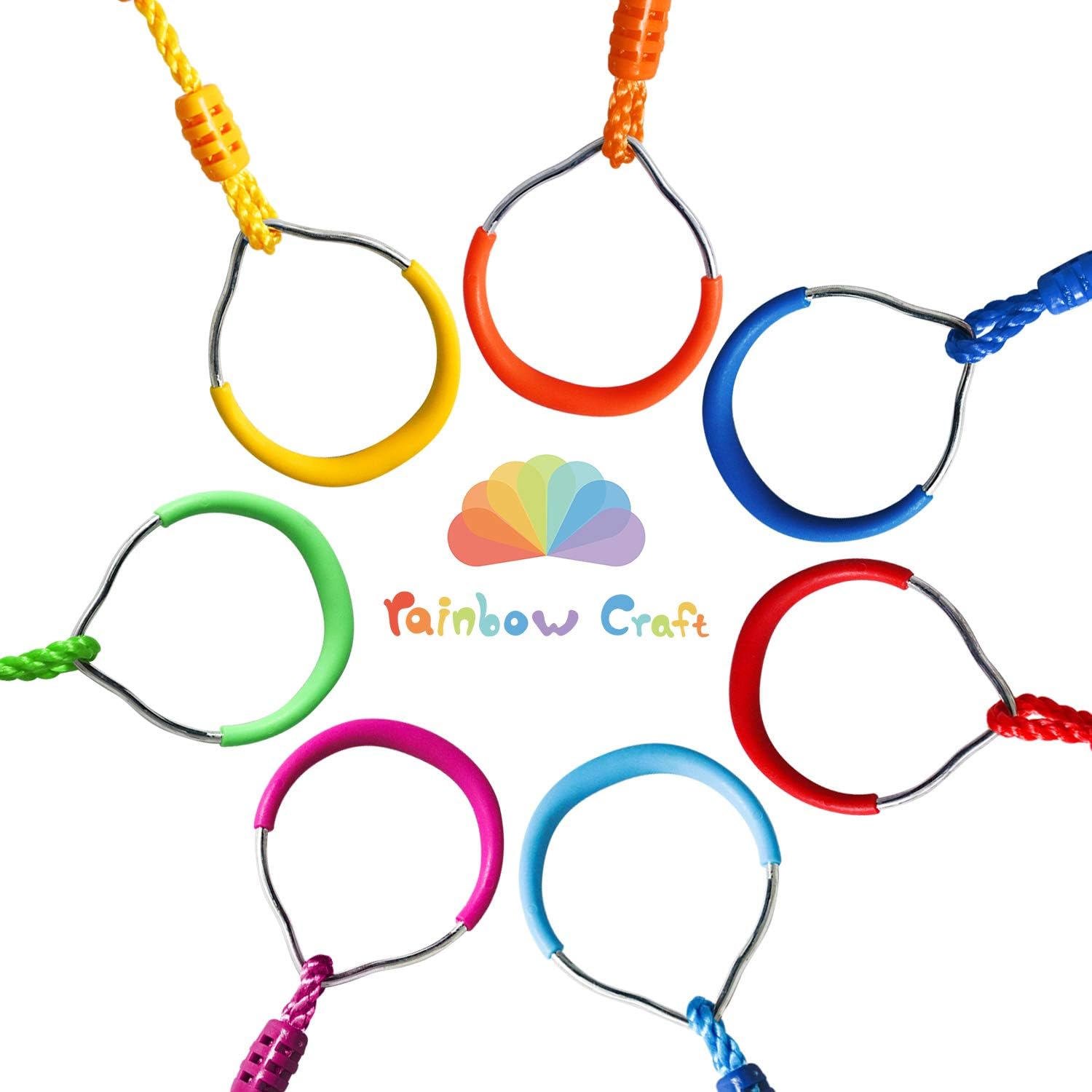 Rainbow Craft Colorful Ninjaline Rings - Gymnastic Rings, Ninja Rings, Swing Bar Rings, Monkey Rings for Backyard Ninja Obstacle Accessories - 7pcs Pack: Toys & Games