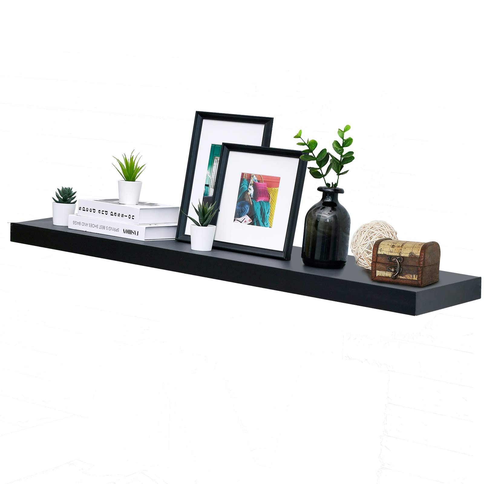 Photo 1 of WELLAND 60 inch Black Mission Floating Shelves for Wall, Bathroom Wall Mount Shelves, Wood Modern Display Shelves, Book Shelves,for Bedroom,Living Room and Kitchen
