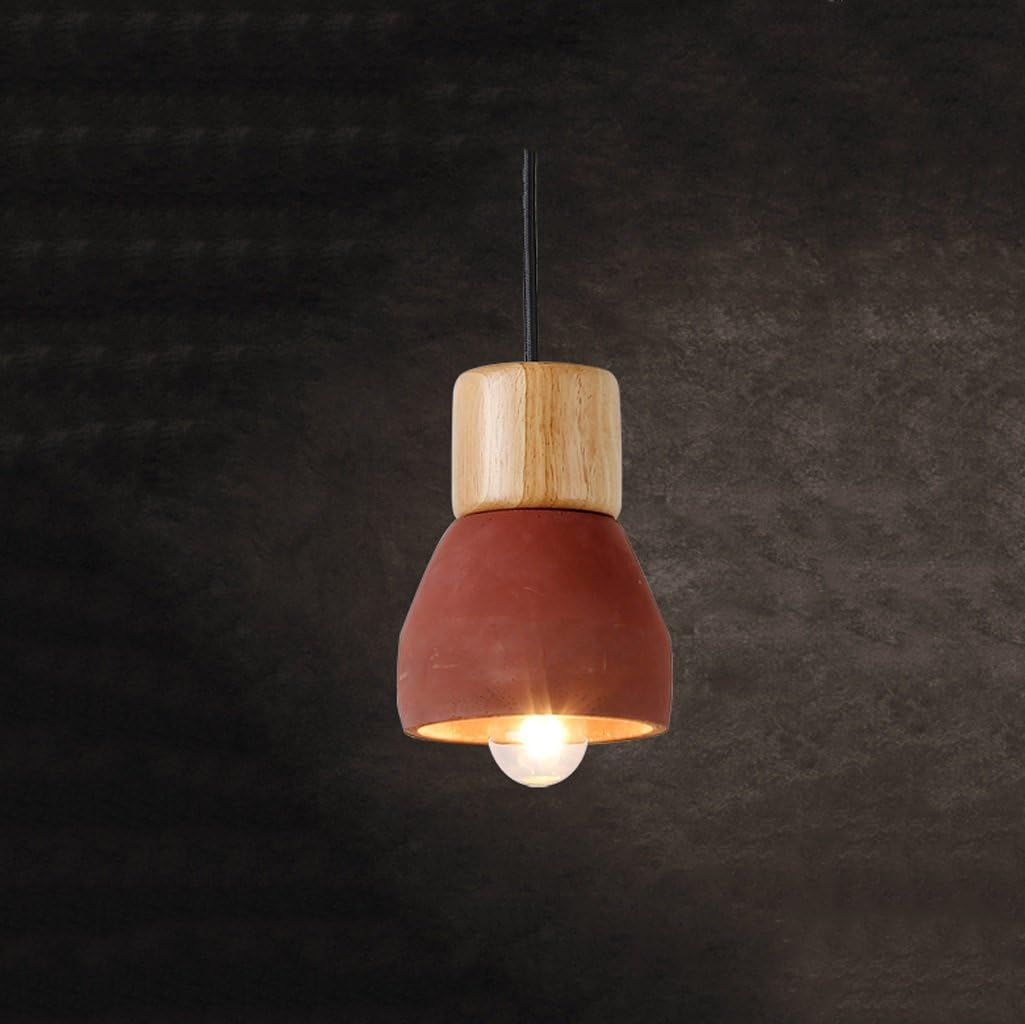 Restaurant Chandelier Bar Desk Lamp Bedside Table Dining Room Creative Personality Simple Single Head Solid Wood Cement Small Chandelier ( Color : Red )