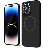 oakxco for iPhone 14 Pro Case Silicone Mag Safe, Magnetic Slim Thin Phone Case Compatible with Magsafe, Women Girls Cute Girly Aesthetic Soft Rubber Gel Safecase with Camera Cover, Black