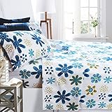 Printed Bed Sheet Set, King Size - Blue Daisies - By Clara Clark, 6 Piece Bed Sheet 100% Soft Brushed Microfiber, With Deep Pocket Fitted Sheet, 1800 Luxury Bedding Collection, Hypoallergenic,