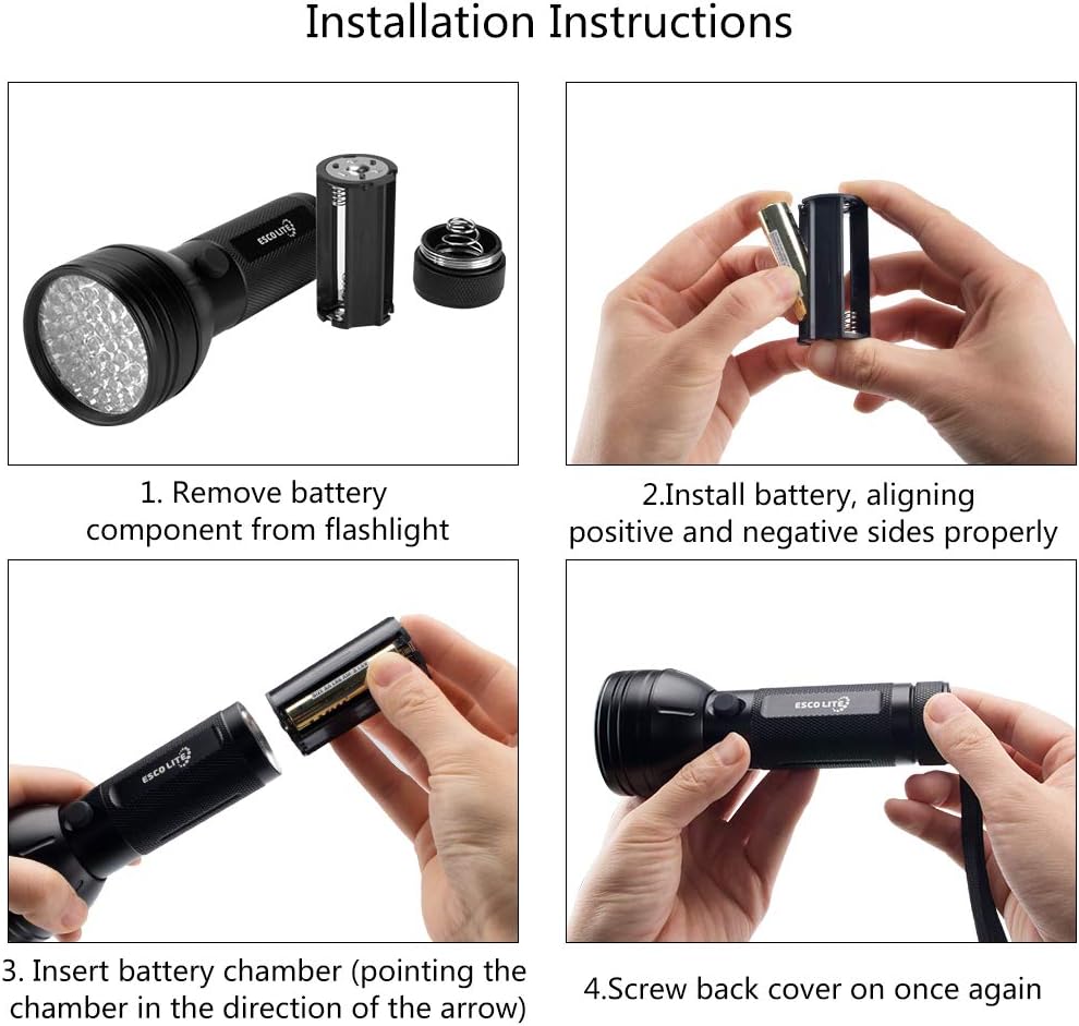Escolite UV Flashlight Black Light, 51 LED 395 nM Ultraviolet Blacklight Detector for Dog Urine, Pet Stains and Bed Bug: Sports & Outdoors