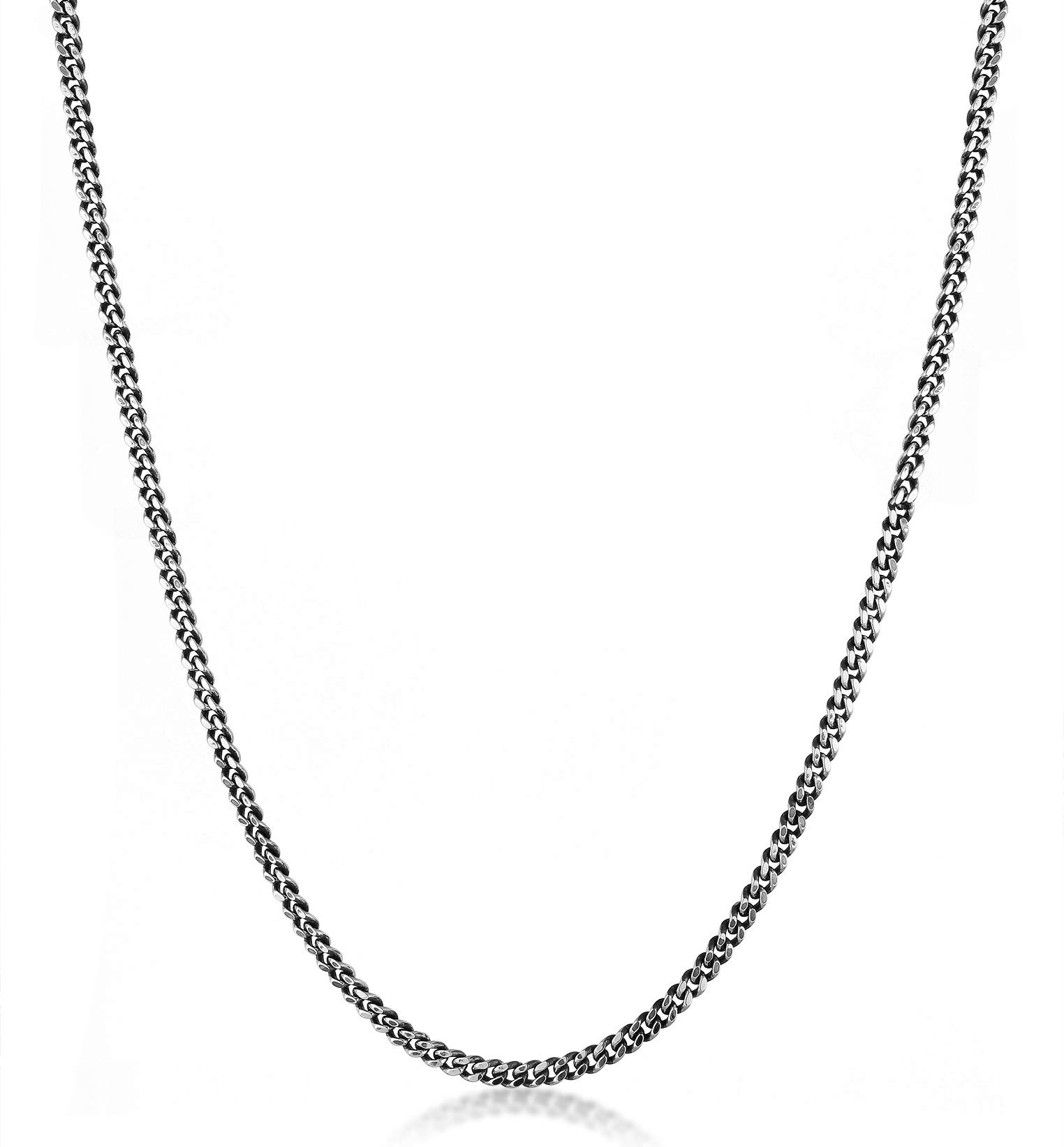 Kuzzoi Exclusive 0112391218 Men's Necklace with Curb Links (5 mm) Oxidised for Pendants, Solid Chain for Men or Boyfriend, Robust Men's Chain Made of 925 Sterling Silver, Length 50-60 mm, Sterling