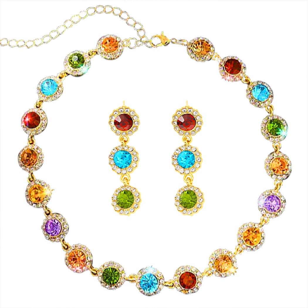 ACEDRE Colorful Crystal Choker Necklace Sparkly Rhinestone Chokers Necklaces Gold Chain Party Prom Neck Jewelry for Women