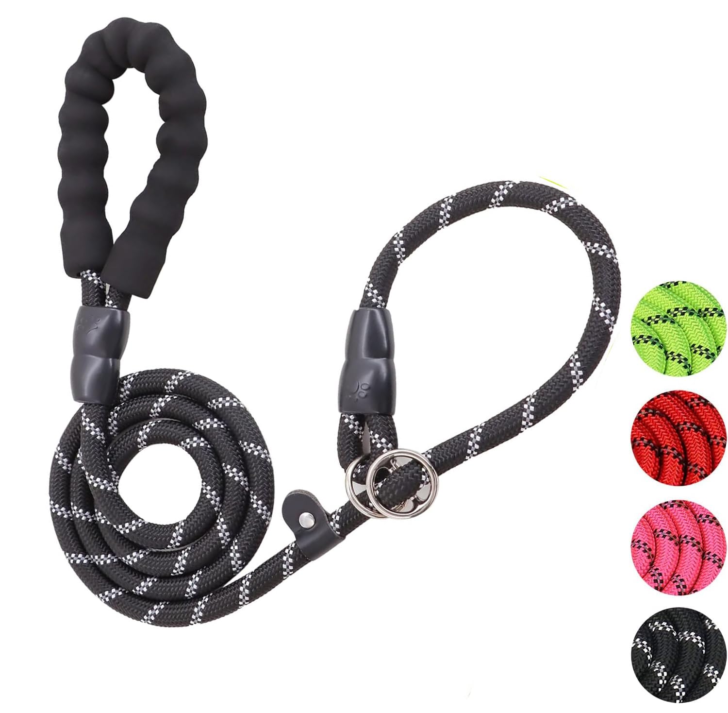 Dog Slip Lead, Training Leads for Dogs, 2m Reflective Slip Leads with Soft Padded Handle, Adjustable Pet Lead Leash for Large Medium Small Dog (black)