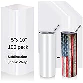 100Pcs Sublimation Shrink Wrap Sleeves,5x10 Inch Heat Transfer Shrink Film Bags for Blanks 20 oz Tumblers,Mugs,Cups,Shrink Wrap Bands for Sublimation
