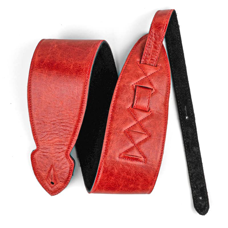 Leathergraft 4 Softy Guitar Strap - Padded with Real Italian Leather with Sponge in Middle - Fully Adjustable Strap - Classic Style - 10 Cm Wide - Red