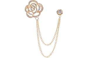 HSQYJ Gold Silver Plated Chain Rose Flower Violin Five-pointed Star Brooches Collar Pins Crystal With Hanging Chain Suit Shirt Lapel Brooch Pin Fashion Jewelry for Men Boy