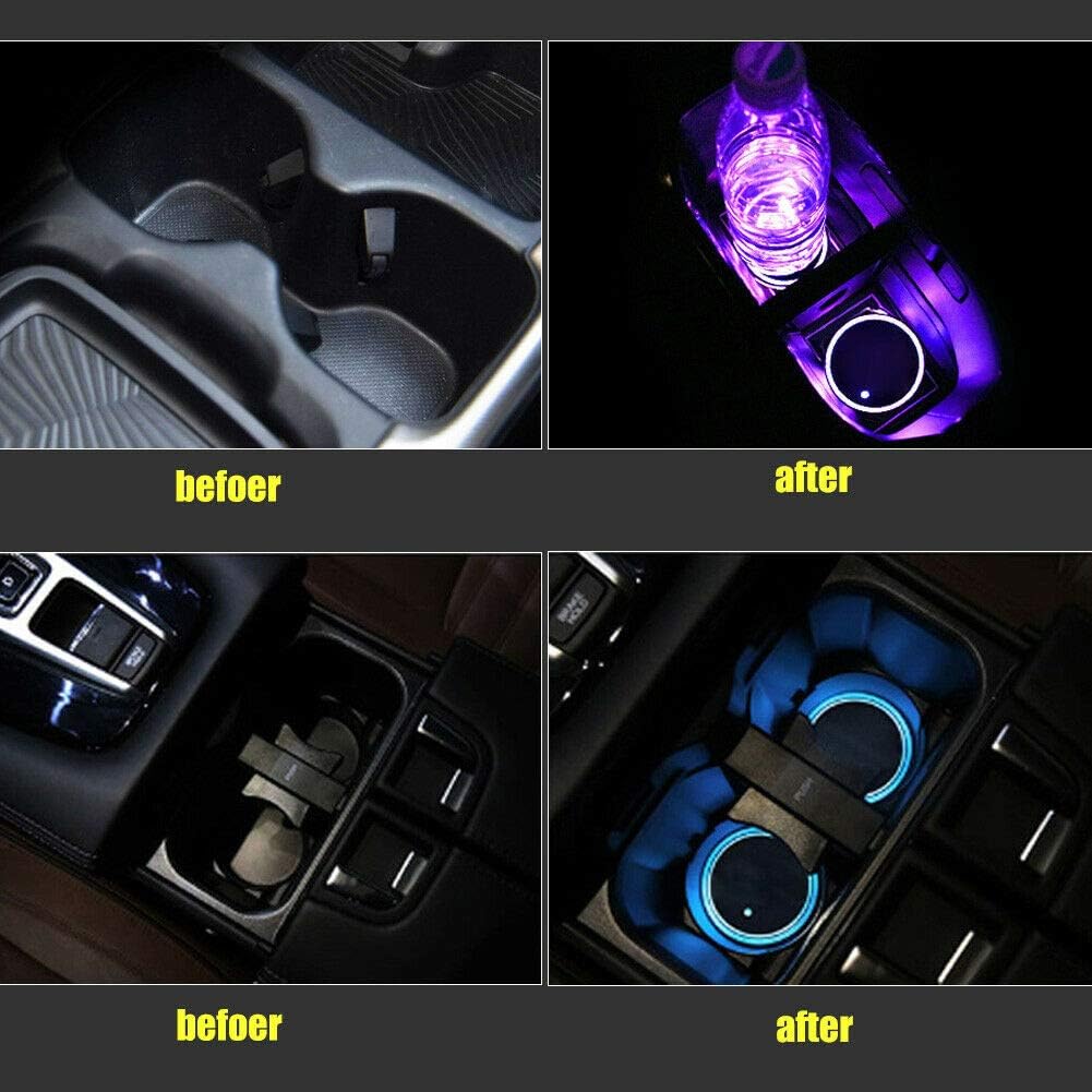LED Cup Holder Lights, 2pcs LED Car Coasterss with 7 Colors Luminescent Light Cup Pad, USB Charging Cup Mat for Drink Coaster Accessories Interior Decoration Atmosphere Light.: Automotive