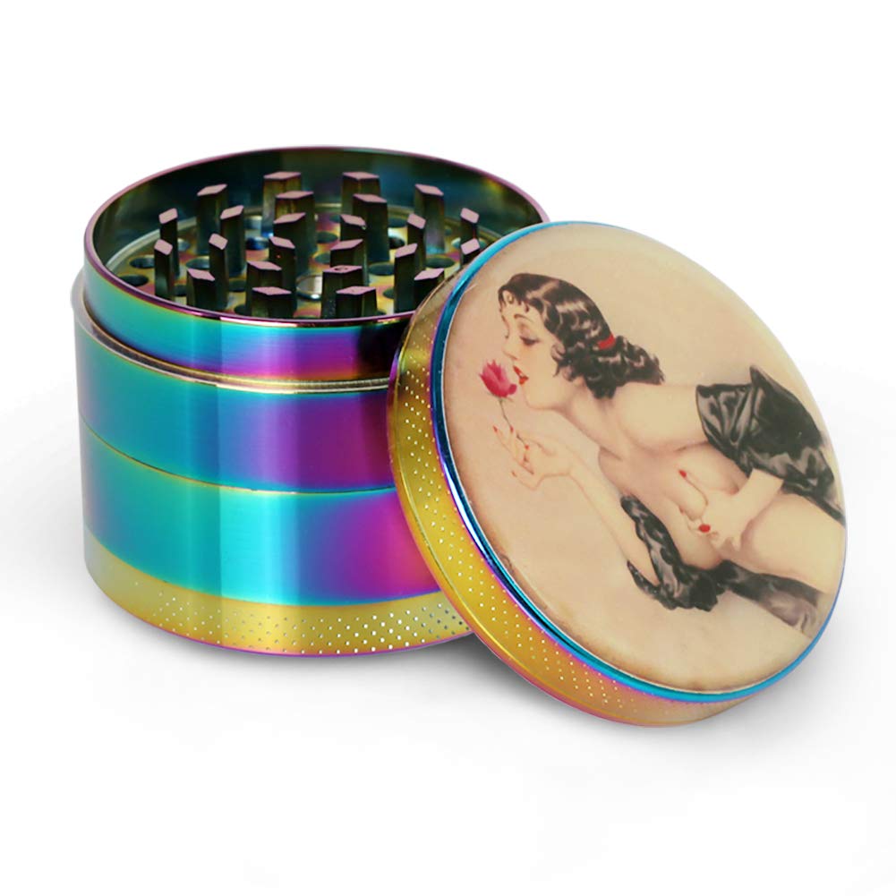 LEWISCARE LC Pin Up Girl Grinder Titanium Premium Spice Grinder 2.2" Wide (Pin Up Girl Colorful)