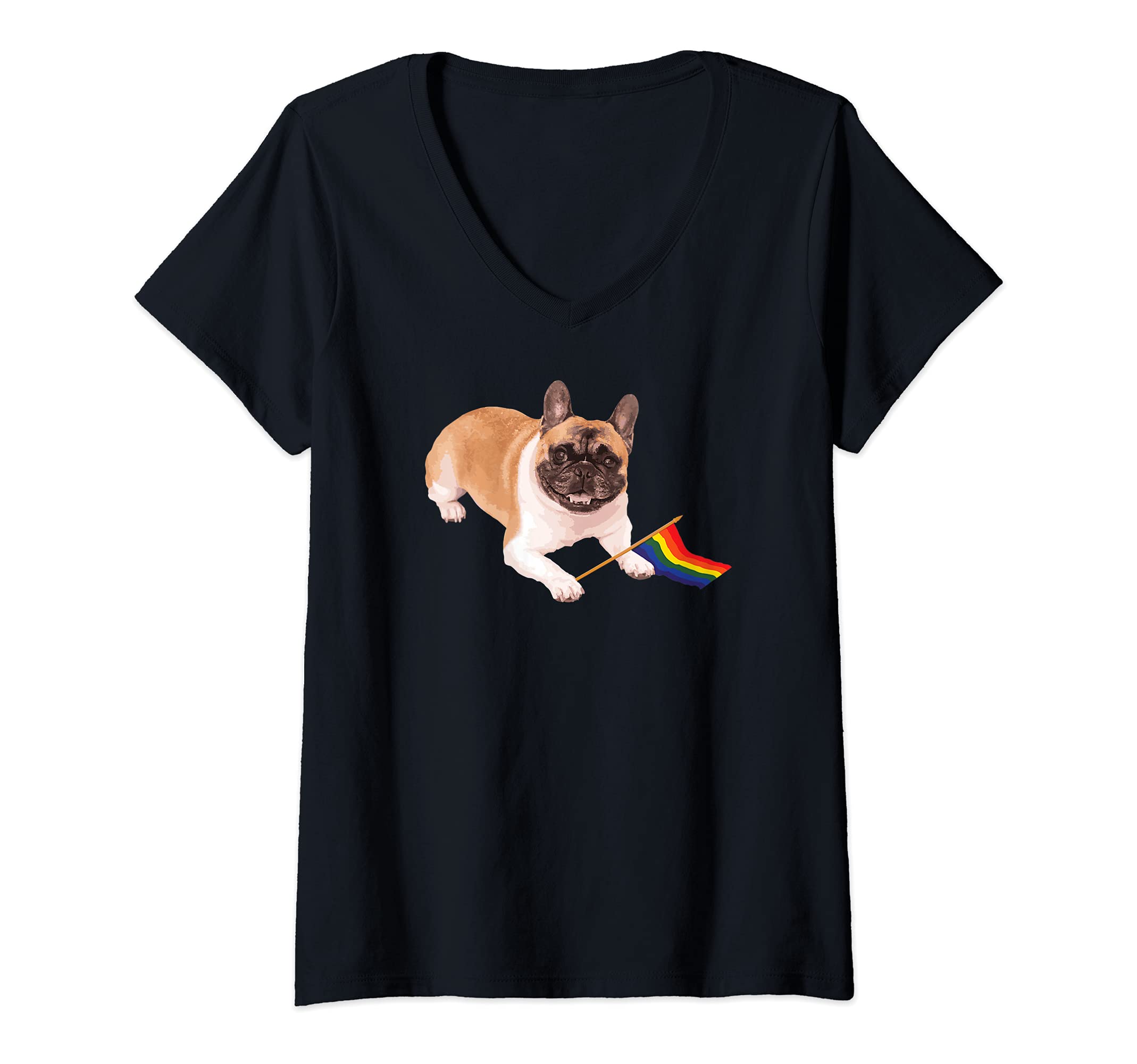 Womens Pride LGBT Dog Doggy Gay Lesbian Bisexual Trans Rainbow Flag V-Neck T-Shirt