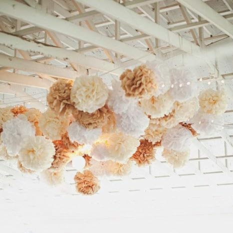 Erosion 12PCS Mischcreme Tan Brown White Party Seidenpapier Pom Poms rustikale Hochzeit Vintage Baby Shower Geburtstag Kinder