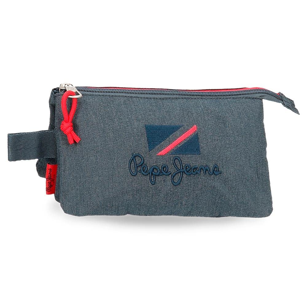 Pepe Jeans Kay Triple Pencil Case Blue 22x12x5 cms Polyester