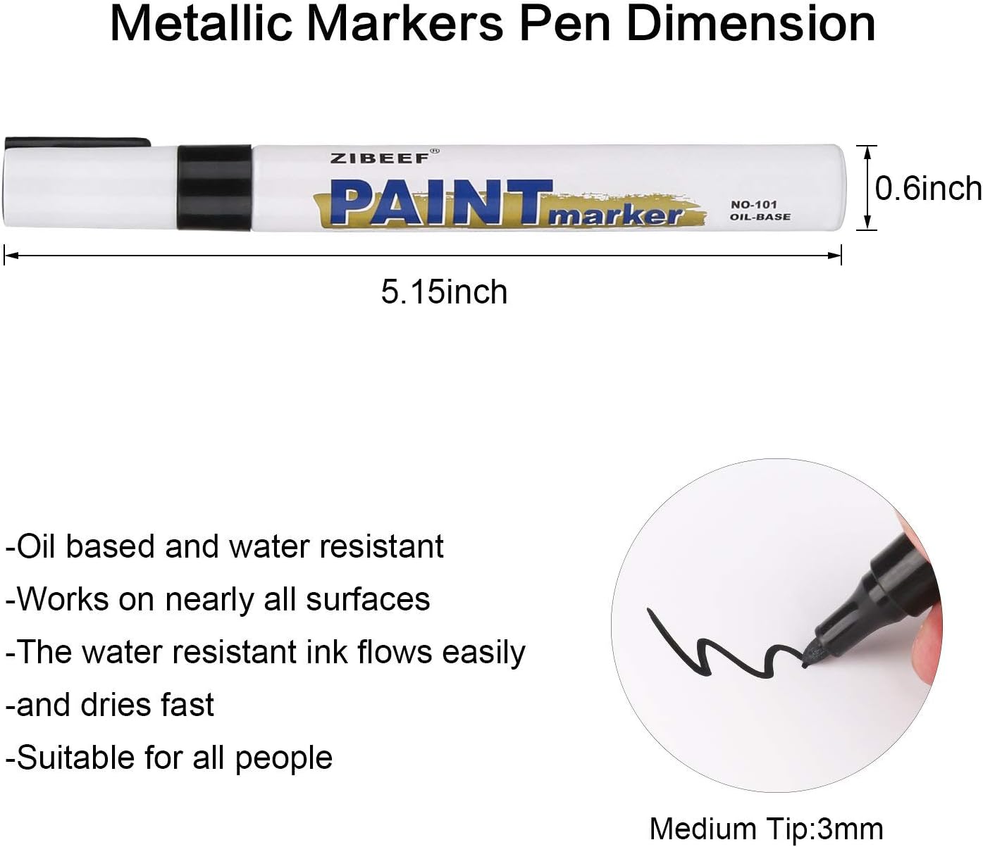 AVAVA Paint Marker,Oil Based Paint Pen, 6 Pack Black Permanent Markers, Metallic Paints Pen,Fabric Marker - Image 3