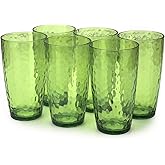 Yalilong 20-Ounce Plastic Tumbler Acrylic Drinking Glasses, Reusable Plastic Cups, Stackable, BPA-Free, Shatter Proof, Dishwasher Safe, Set of 6 (Green)