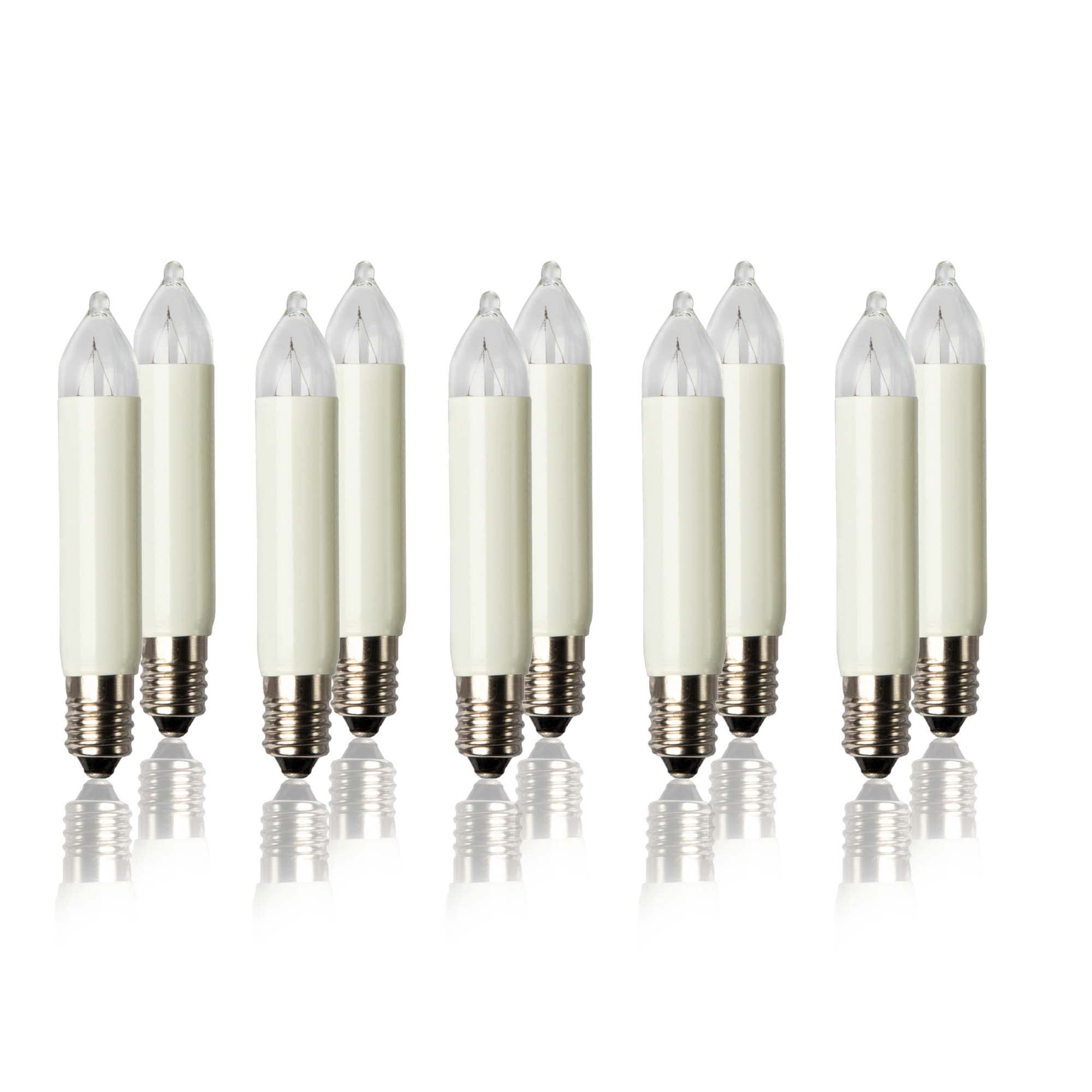 Hellum Replacement Bulbs for Light Arch, 10 Pieces, 16V, 3W, Small Shaft Candles for Candle Arch, Indoor/Outdoor Fairy Lights with 10 Burners, Ivory, Glass, E10