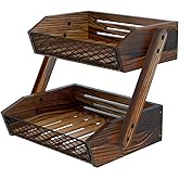 Dorhors Fruit Basket for Kitchen, 2 Tier Fruit Bowl,Kitchen Counter Organizer,Wooden Vegetable Holder for Countertop,Bread Storage Basket Stand
