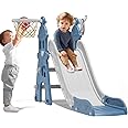 67i Slide for Kids Indoor Toddler Slide Indoor Slide for Toddlers 1-3 Baby Slide 1 Year Old Outdoor Playset for Toddlers Plastic Slide with Basketball Hoop and Ball Slide for Boys and Girls (Blue)