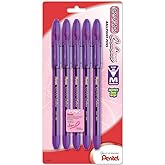Pentel R.S.V.P. Colors Ballpoint Pen, 1.0mm, Medium Line, Violet Ink, 5 Pack (BK91CRBP5V) , Black