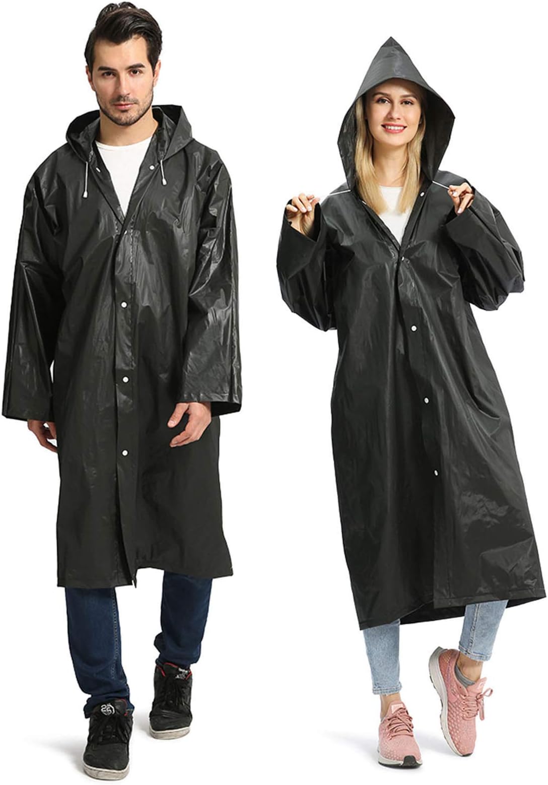 Opret Portable EVA Raincoats for Adults, Reusable Rain Ponchos with Hoods and Sleeves Lightweight Raincoats, 2 Pack