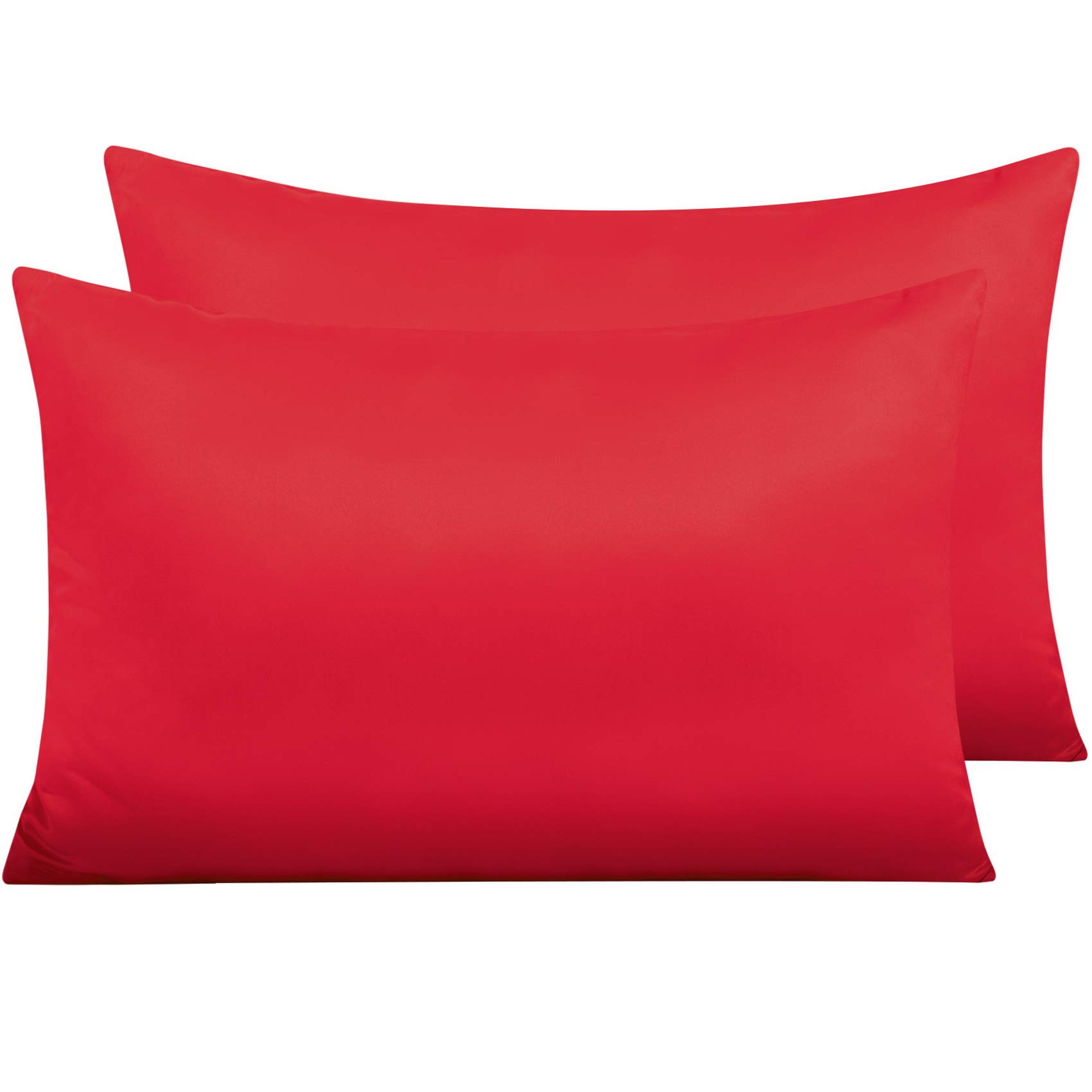 NTBAY 2 Pack Zippered Satin Pillow Cases for Hair and Skin, Luxury Standard Hidden Zipper Pillowcases Set of 2, 50x75 cm, Red