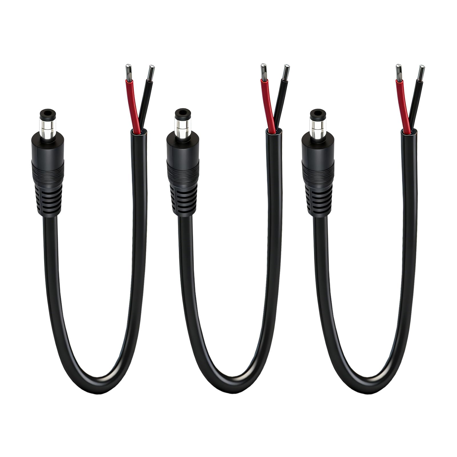 View 1 of 0.8FT 5.5mmx2.1mm 14AWG Pigtail Cable, 12V/24V Male Repair DC Power Cable DC5521 Connector, for CCTV Surveillance Camera, LED Strip Light, Storage Power Supply, Solar Panel(3-Pack)