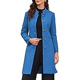 Allegra K Winter Coat for Women Stand Collar Single Breasted Pea Coat Mid-Long Outwear with Pocket