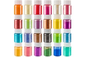 Mica Powder Pigment 24 Color, Non-Toxic Natural Epoxy Resin Dye for DIY Slime, Soap Making, Bath Bomb, Paint, Makeup, Nail Ar