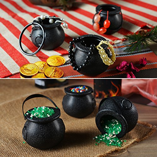 Ofargo Plastic Cauldron, Mini Black Witch Cauldron, Multi-purposed Novelty Candy Holder Pot with Handle for Halloween, St Patrick's Day Party Favors (2 1/4-2 3/4", Pack of 12) - Thumbnail 4