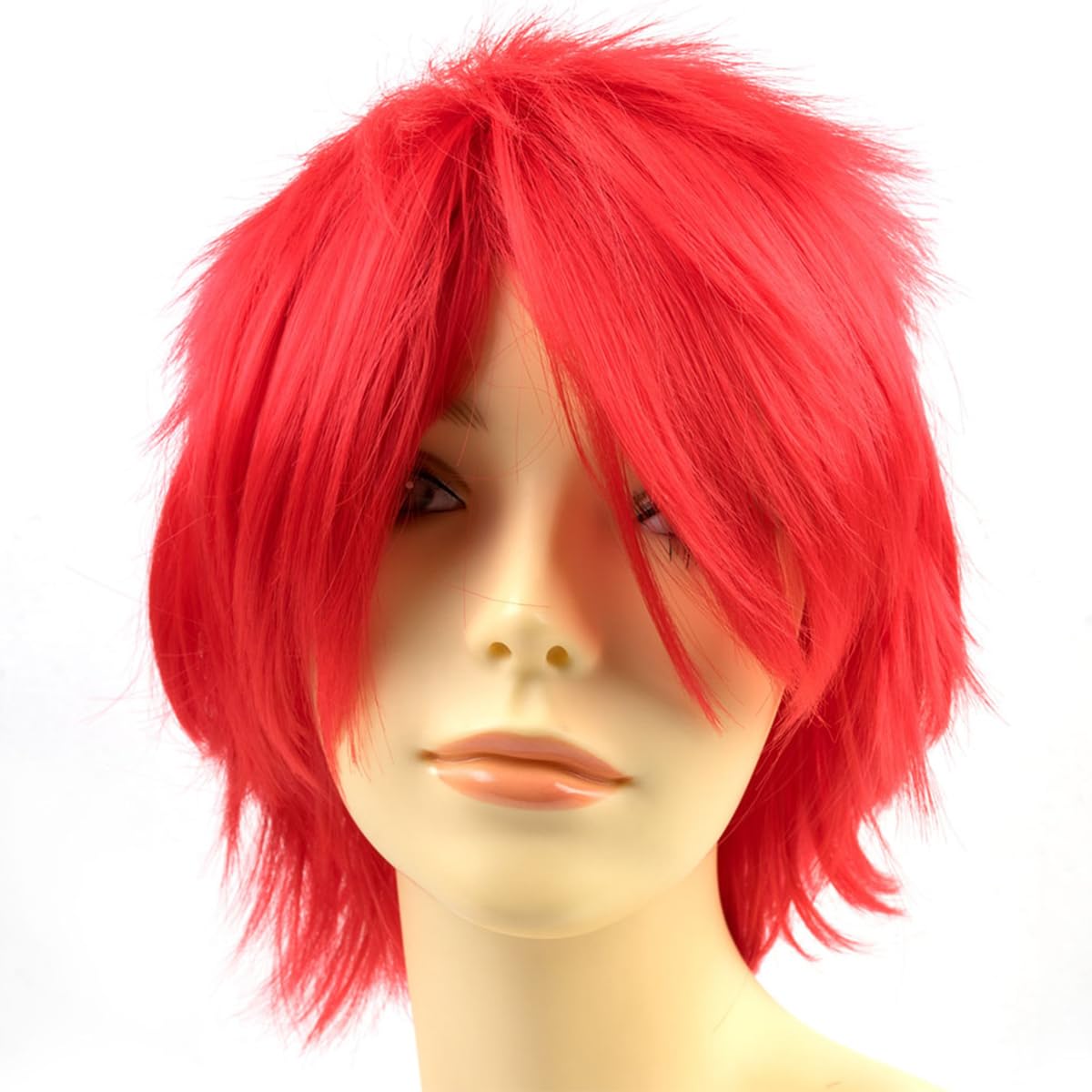 Yamel Anime Wig Red for Cosplay Party, Synthetic Layered Short Hair Wigs with Bangs, Pastel Wigs for Women Men Adult